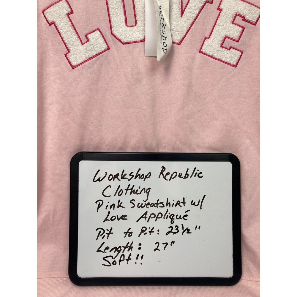 Workshop Republic Clothing Love Appliqué Pink Crewneck Sweatshirt Women's Large - Picture 4 of 8